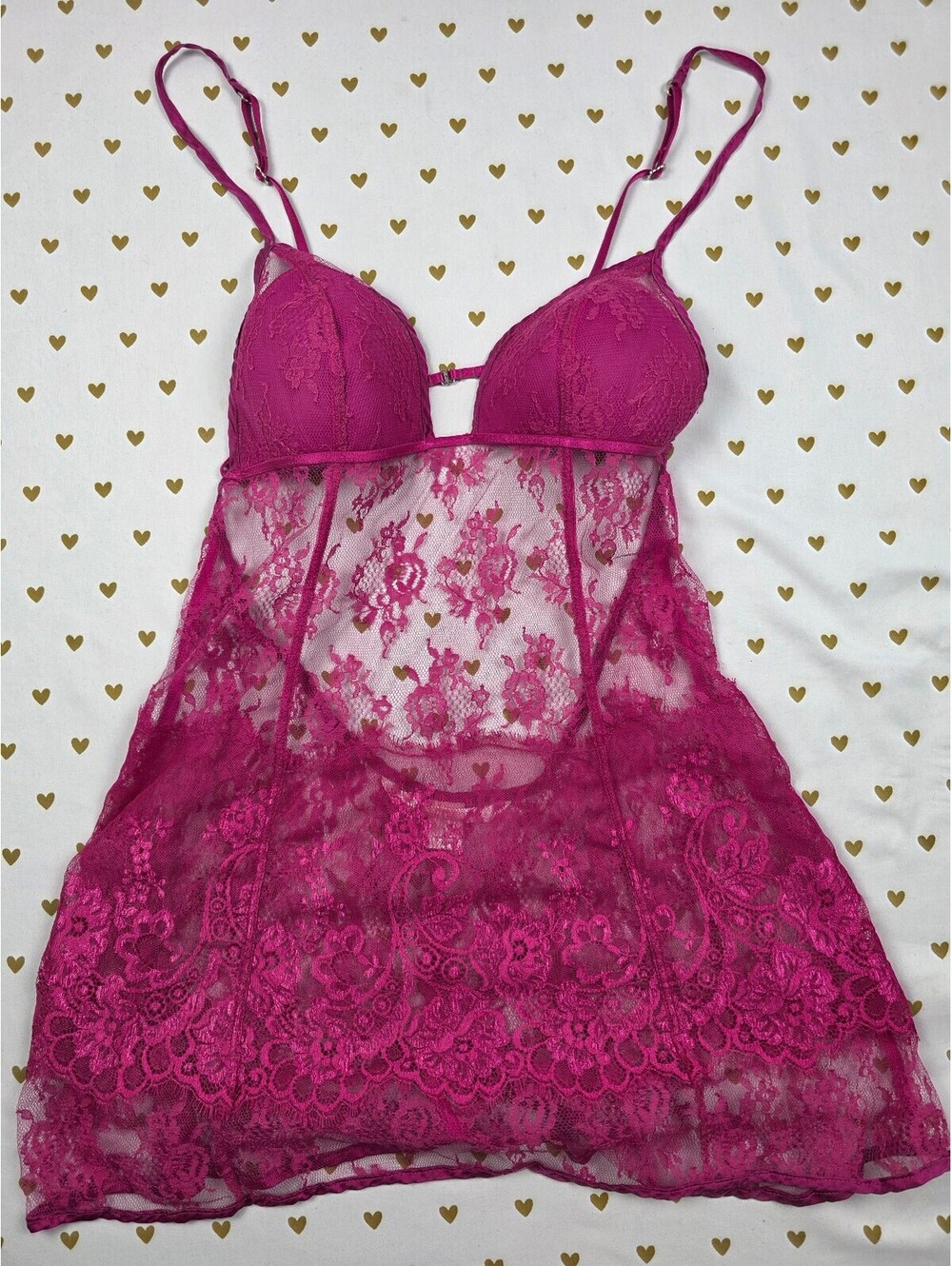 Victorias Secret Sheer Purple Babydoll Nightie Lingerie Lace Strappy vintage Med